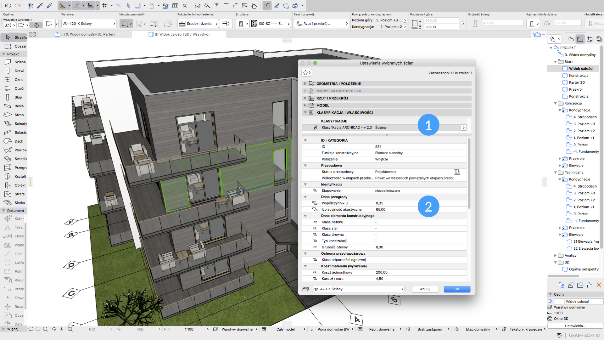 Archicad - właściwości ściany